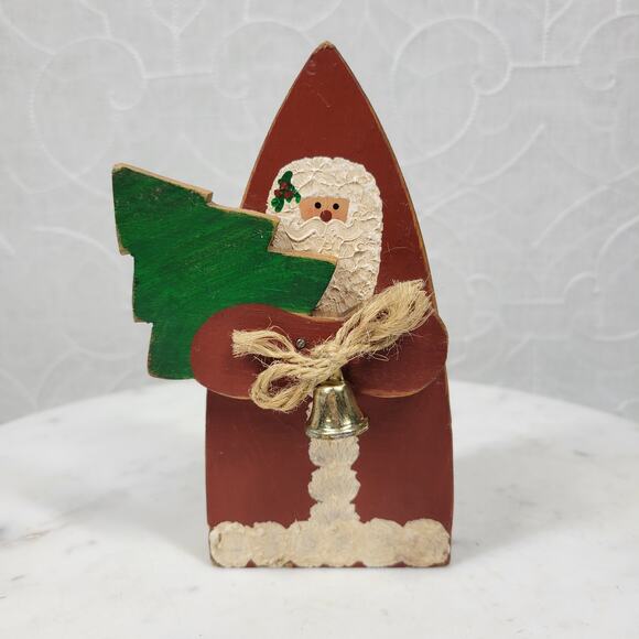 Vintage Wood Santa Claus 6" Red Green Handmade Hand Painted 3-D Christmas Tree - Picture 12 of 15